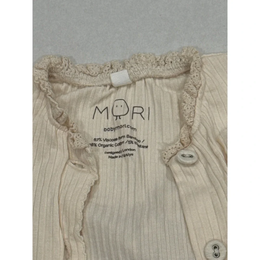 MORI Sleeper Cardigan Bloomers Baby 0-3M Cream Floral Ribbed Bamboo Cotton Set